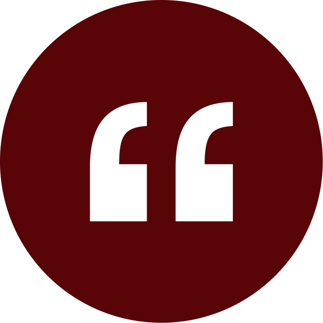 Quotation marks icon on dark red background.